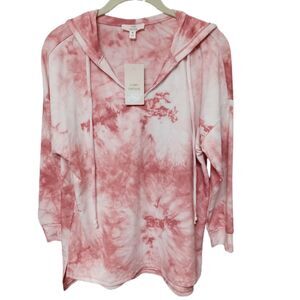 Unisex Mens Womens Hoodie Pink Tie Dye Med 3/4 Sleeve Lightweight Girls Boys Top